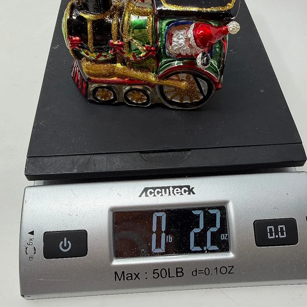 Hand Blown Glass Santa Train Christmas Ornament Holiday Decor 3.75x4